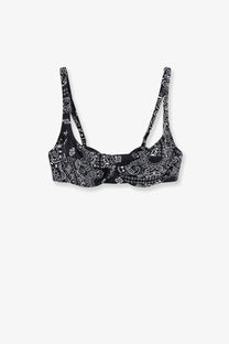 Mc2 Saint Barth women’s amira black and white paisley nylon bandeau bikini top with thin straps
