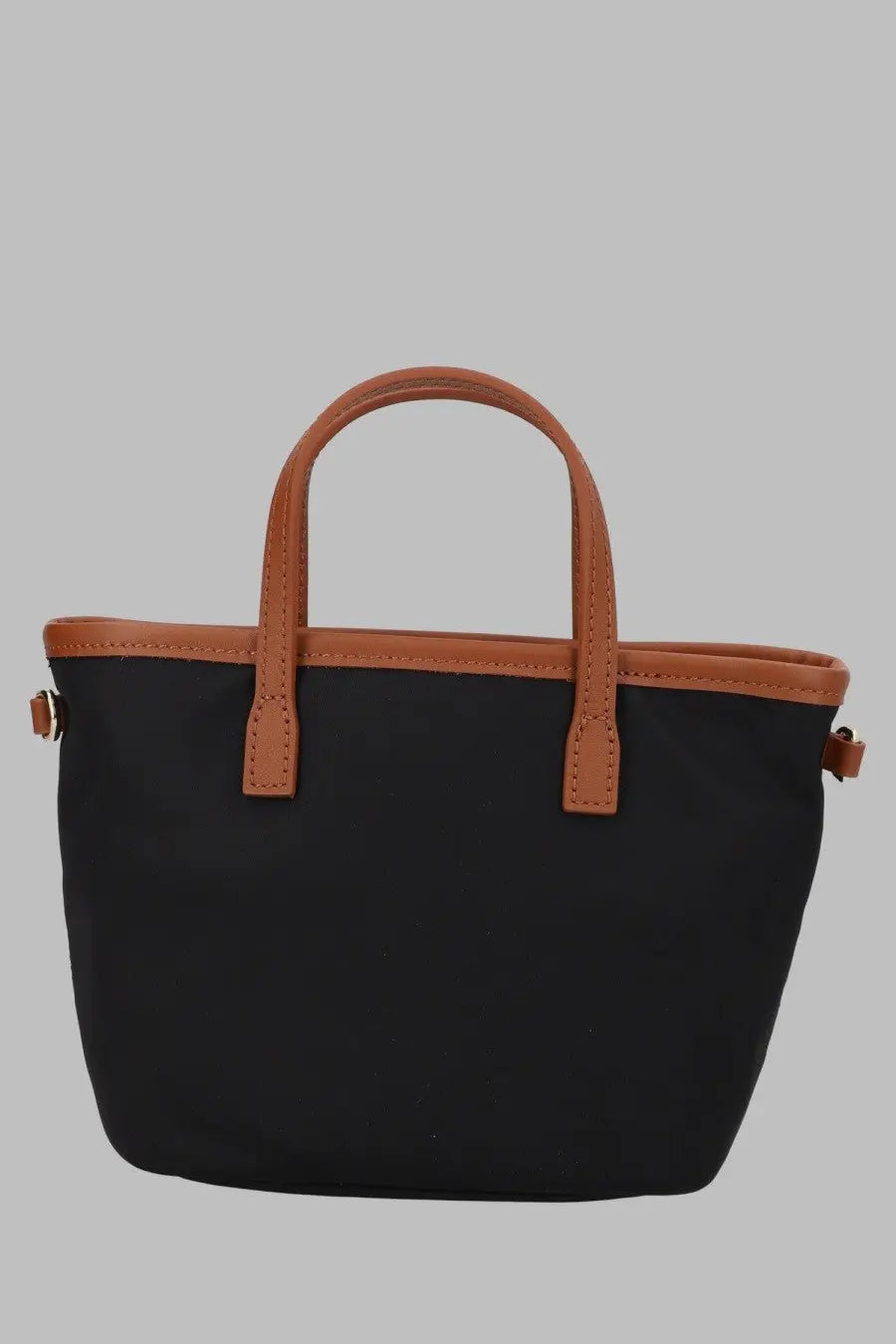 Black canvas tote bag with tan leather handles and trim by mc2 saint barth borsa city in nylon black