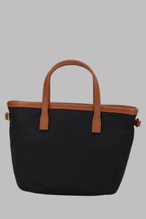 Black canvas tote bag with tan leather handles and trim by mc2 saint barth borsa city in nylon black