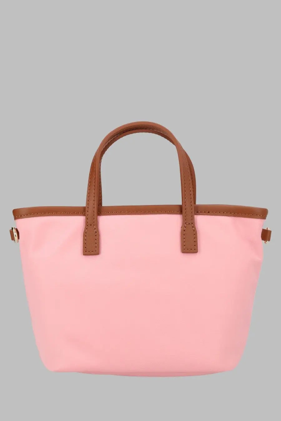 Pink canvas tote bag with brown leather handles and trim from mc2 saint barth women’s borsa city in nylon blue