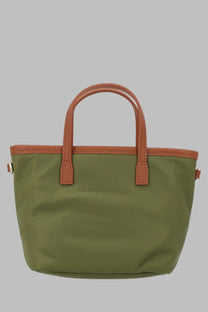 Olive green nylon tote bag with tan leather handles and trim by mc2 saint barth womens borsa city in nylon green