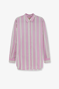 Mc2 Saint Barth women’s Brigitte striped cotton shirt in soft pink and white with long sleeves and classic collar