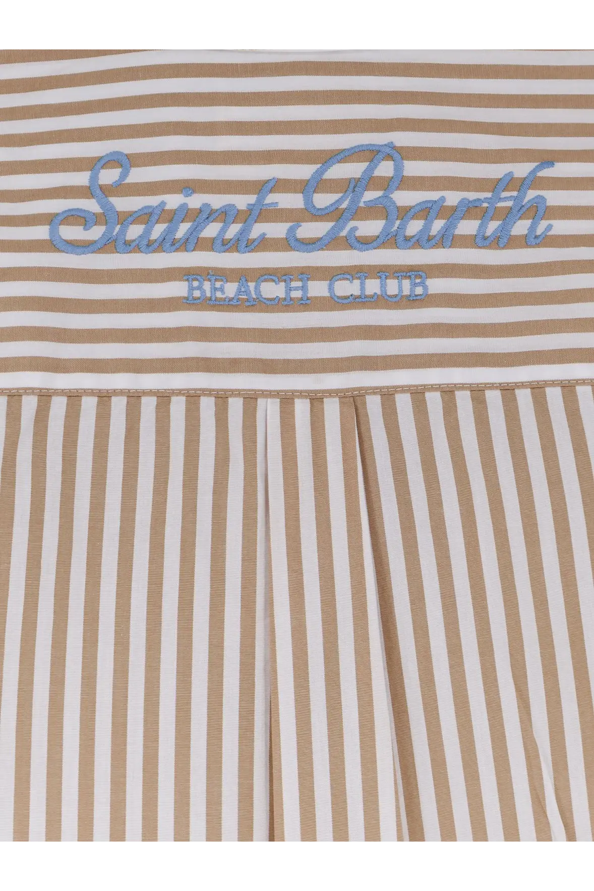 Beige and white striped cotton dress with saint barth beach club embroidery by mc2 saint barth womens brigitte shirt