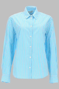 Mc2 Saint Barth women’s light blue and white vertically striped long-sleeved cotton button-down shirt with classic collar