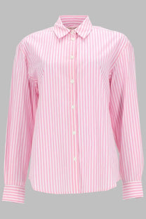 Mc2 Saint Barth women’s camicia righe blue pink and white vertically striped long-sleeved button-up shirt with classic collar