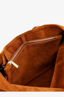 Mc2 Saint Barth women’s city suede shoulder bag beige tan with zipper closure and leather trim tote bag