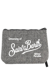 Gray herringbone clutch bag with white embroidered text from Mc2 Saint Barth ideal for stylish everyday use