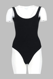 Mc2 Saint Barth women’s black ribbed knit one-piece swimsuit with thin shoulder straps and crinkle texture
