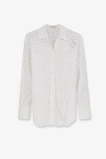 White eyelet blouse by mc2 saint barth with classic collar long sleeves and intricate broderie anglaise embroidery