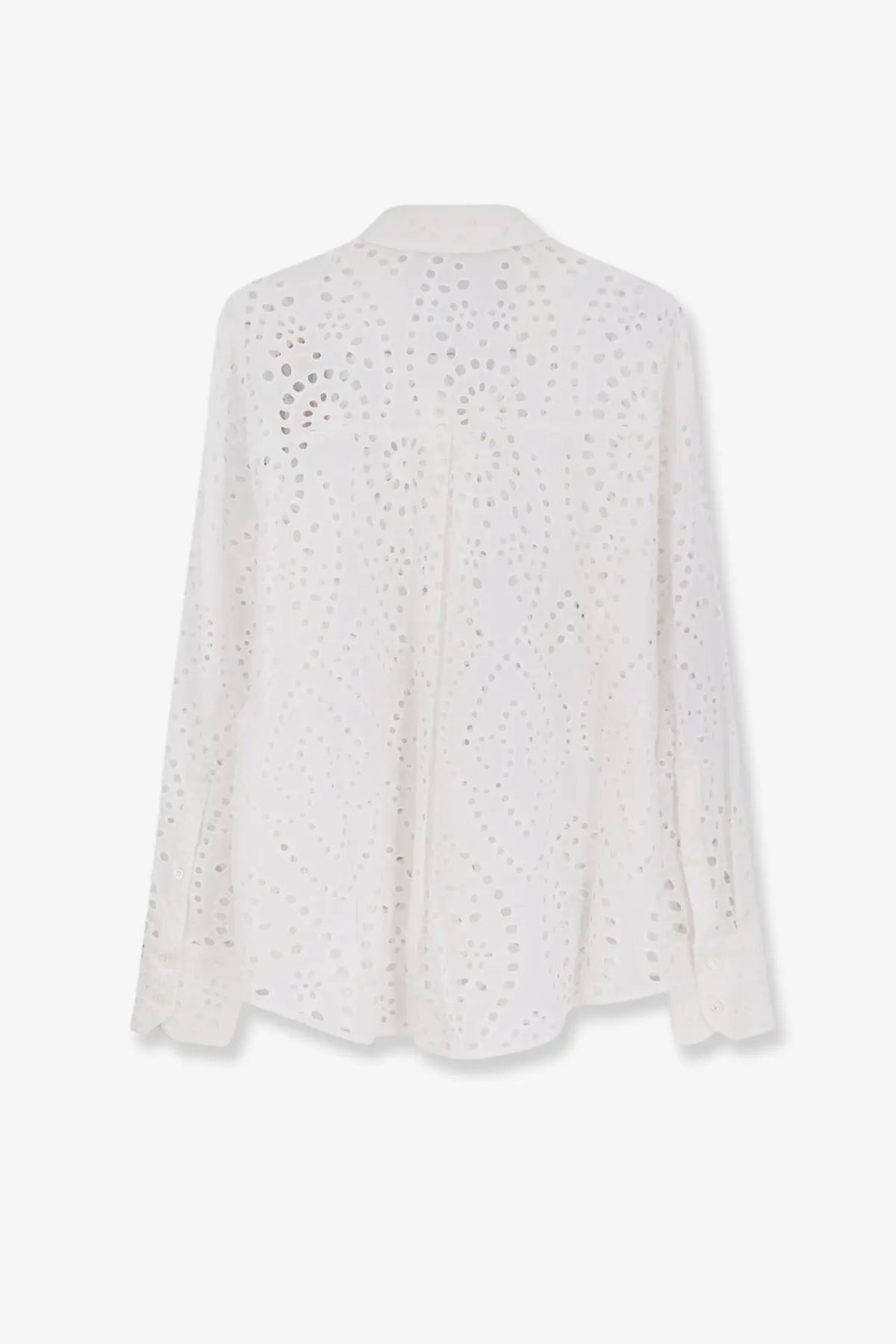 Mc2 Saint Barth women’s cristat broderie anglaise embroidery shirt white with delicate patterned lace and long sleeves