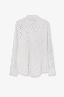 Mc2 Saint Barth women’s cristat broderie anglaise embroidery shirt white with delicate patterned lace and long sleeves