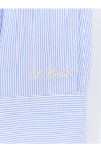 Light blue and white striped cotton shirt cuff with st detail on Mc2 Saint Barth women’s Cristal cotton shirt blue