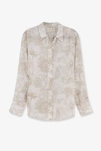 Mc2 Saint Barth women’s cristal ramie ivory blouse with subtle gold tropical print and button-down front