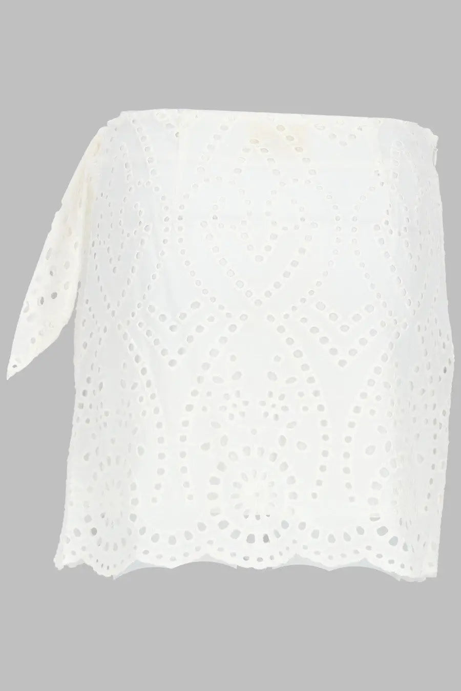Mc2 Saint Barth women’s gonna in sangallo white white eyelet fabric with scalloped hem and asymmetrical tie detail