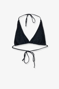 Mc2 Saint Barth women’s blue crinkle lurex bikini top with black sparkly halter and adjustable ties