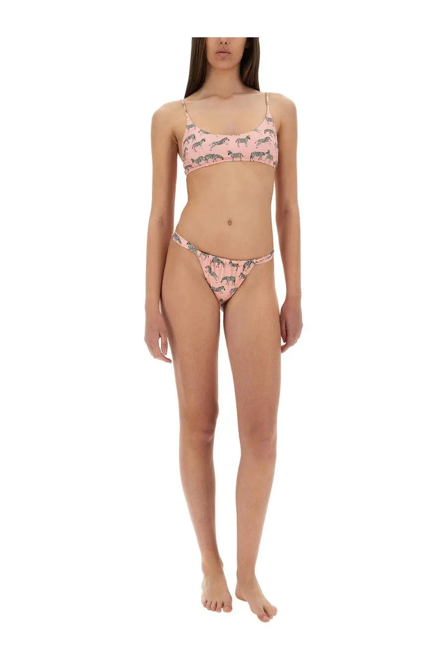 Mc2 Saint Barth women’s Judy bikini top blue featuring a playful pink zebra print on the top and bottom pieces