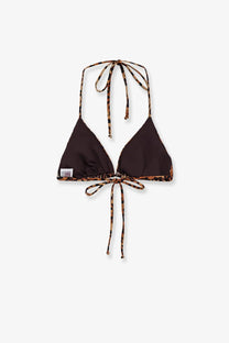 Brown leopard-print nylon halter top bikini with adjustable ties and ruching by mc2 saint barth in beige