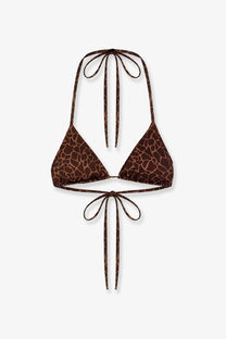 Mc2 saint barth women’s leah nylon bikini top in brown giraffe print with adjustable halter ties