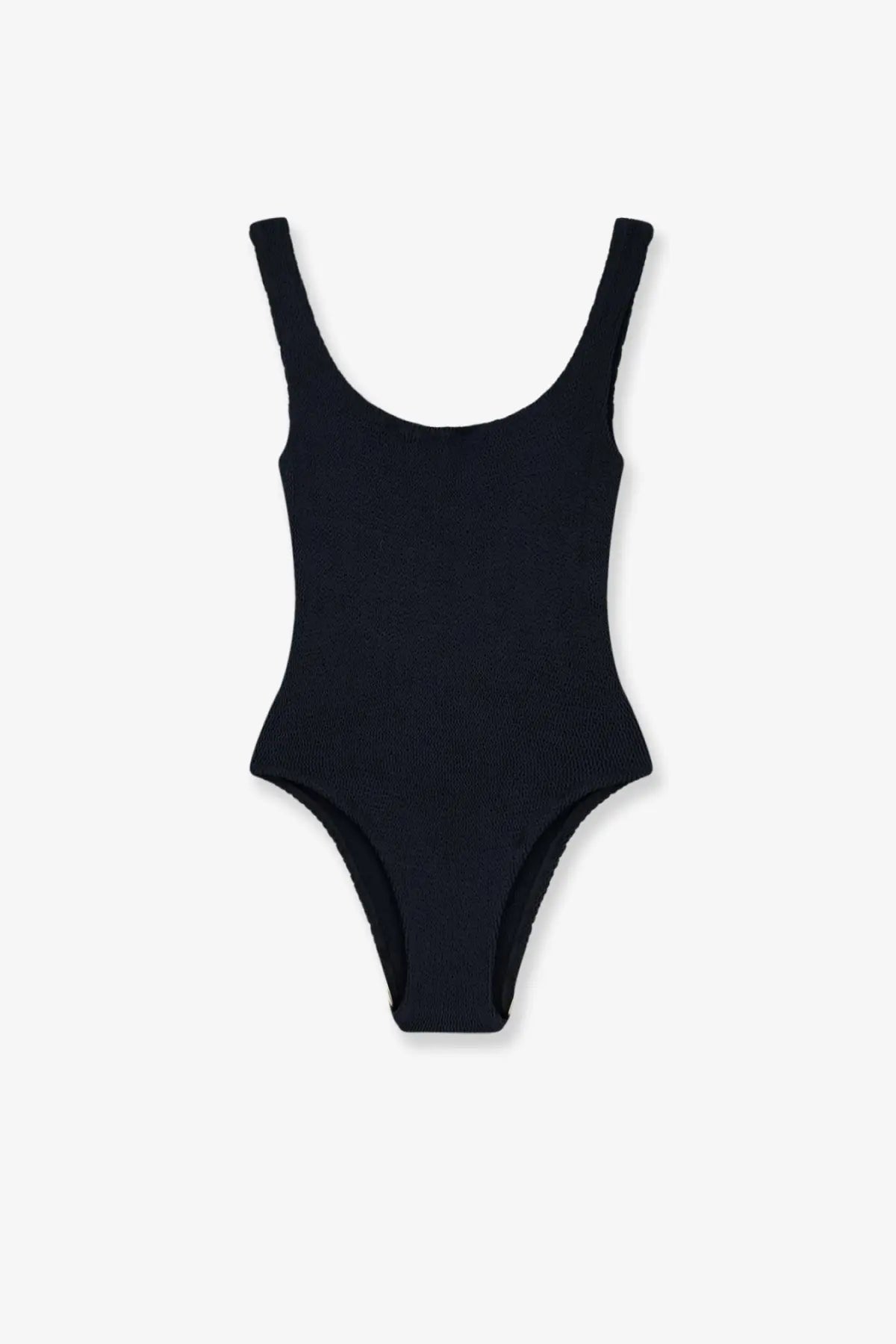 Black ribbed one-piece swimsuit with wide shoulder straps and scoop neckline by mc2 saint barth women’s lora crinkle