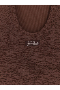 Brown knitted sleeveless top with ribbed neckline and black mcc saint barth label for women