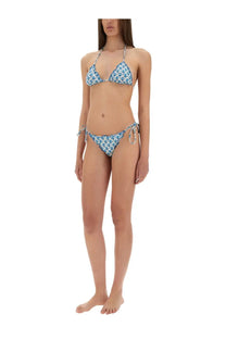 Mc2 Saint Barth women’s Miami bikini bottoms in blue with white patterned triangles and delicate tie-side detailing