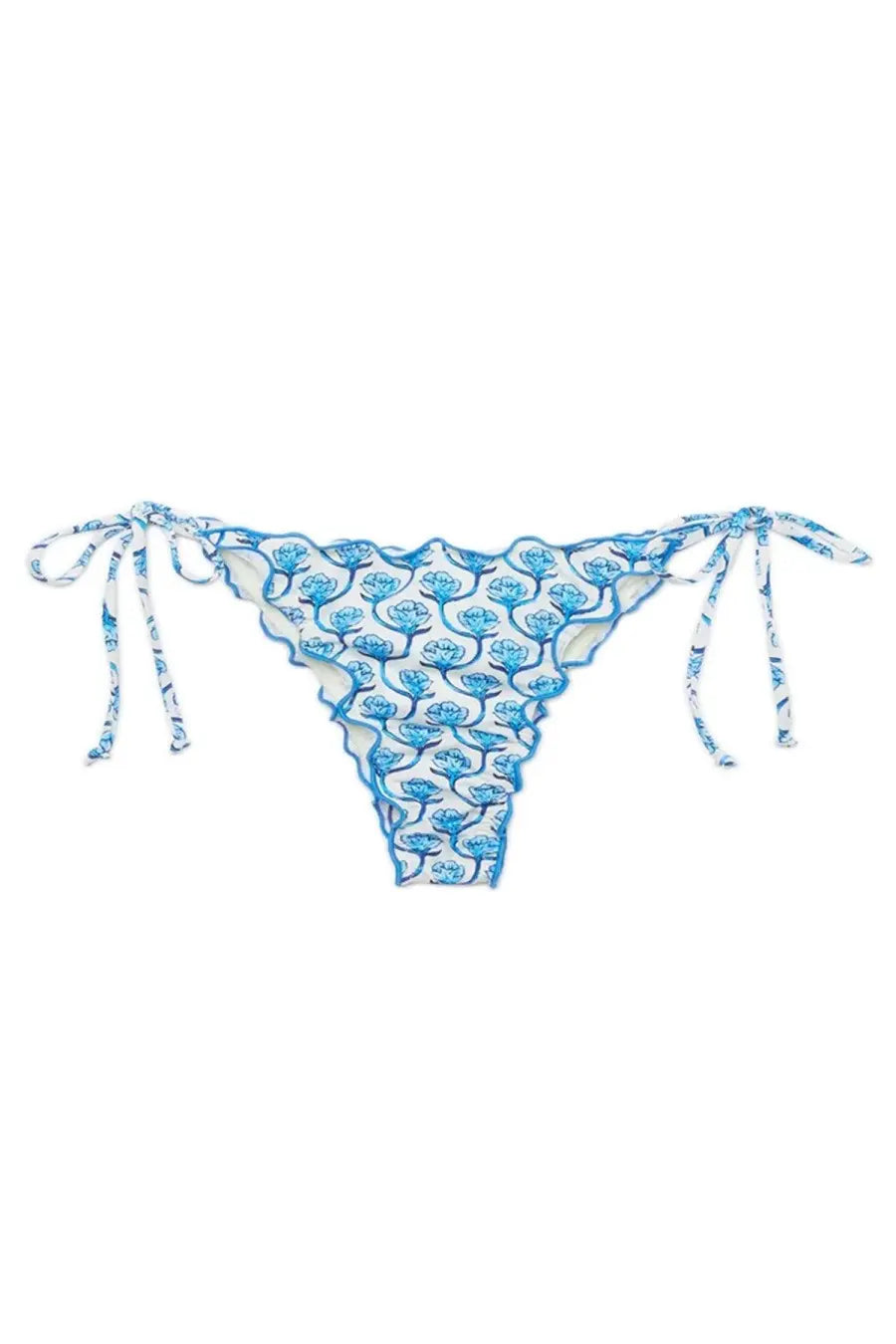 Mc2 Saint Barth women’s Miami bikini bottoms blue with white patterned scalloped edges and tie-side straps
