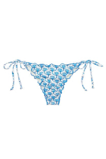 Mc2 Saint Barth women’s Miami bikini bottoms blue with white patterned scalloped edges and tie-side straps