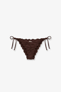 Chocolate brown scalloped bikini bottom with delicate eyelet detailing and tied side ties from Mc2 Saint Barth Women’s Miami Briefs Sangallo