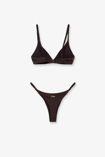 Black satin moana nylon bikini set by mc2 saint barth with braided straps and minimalist logo on thong back view