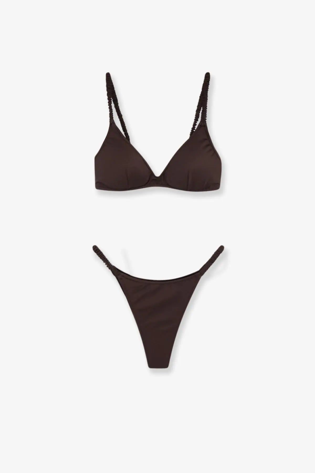 Black triangle bikini set with braided straps made of nylon in brown by mc2 saint barth for women