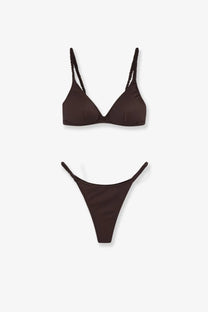 Black triangle bikini set with braided straps made of nylon in brown by mc2 saint barth for women