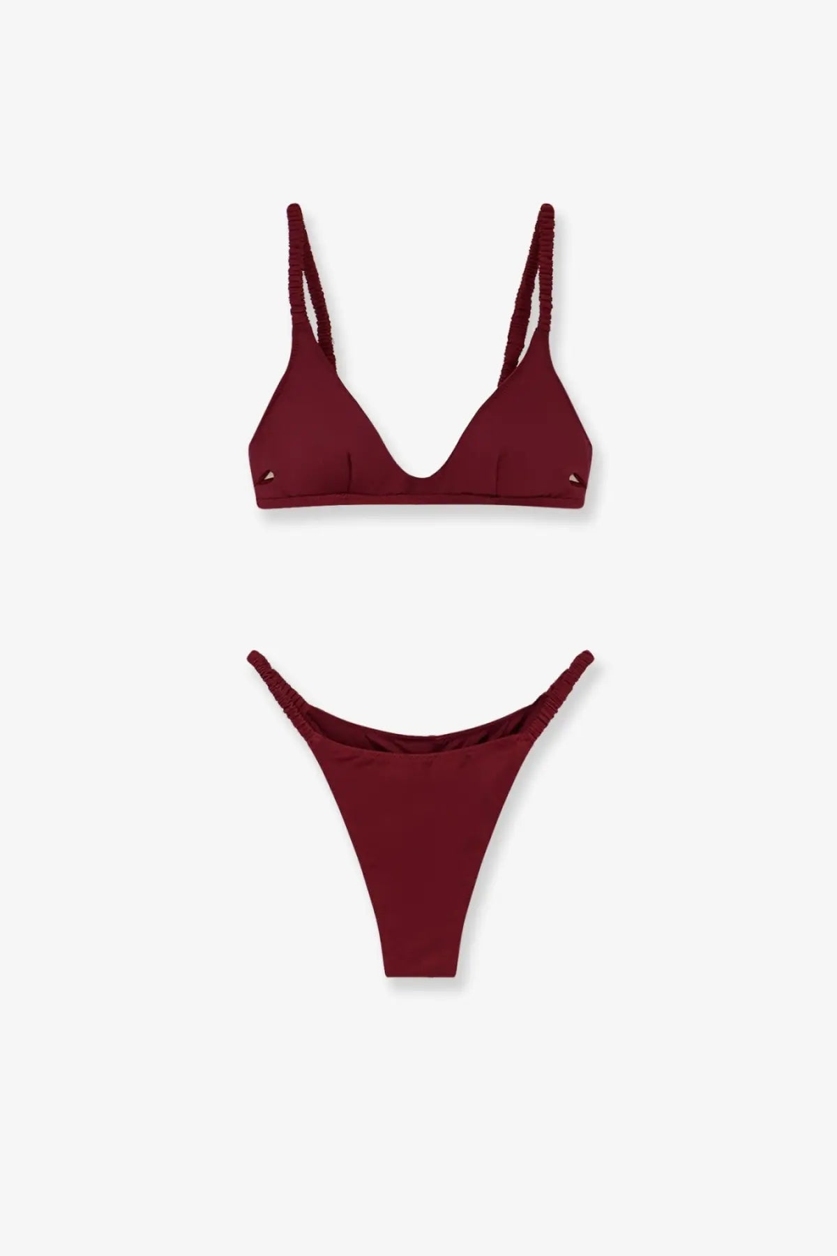 Mc2 saint barth women’s moana nylon bikini in red with ruched straps and high-cut bottom in a two-piece set
