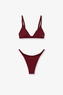 Mc2 saint barth women’s moana nylon bikini in red with ruched straps and high-cut bottom in a two-piece set