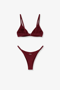Mc2 Saint Barth women’s Moana nylon bikini red with sleek burgundy triangle top and high-cut bottoms with side ties