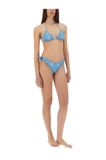 Mc2 Saint Barth women’s moon bikini bottom in blue with white floral patterned triangle design for swimwear use