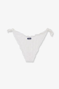 White lace thong with delicate eyelet detailing and tied side ties from Mc2 Saint Barth women’s Moon Embroidered Bikini Slip Sangallo