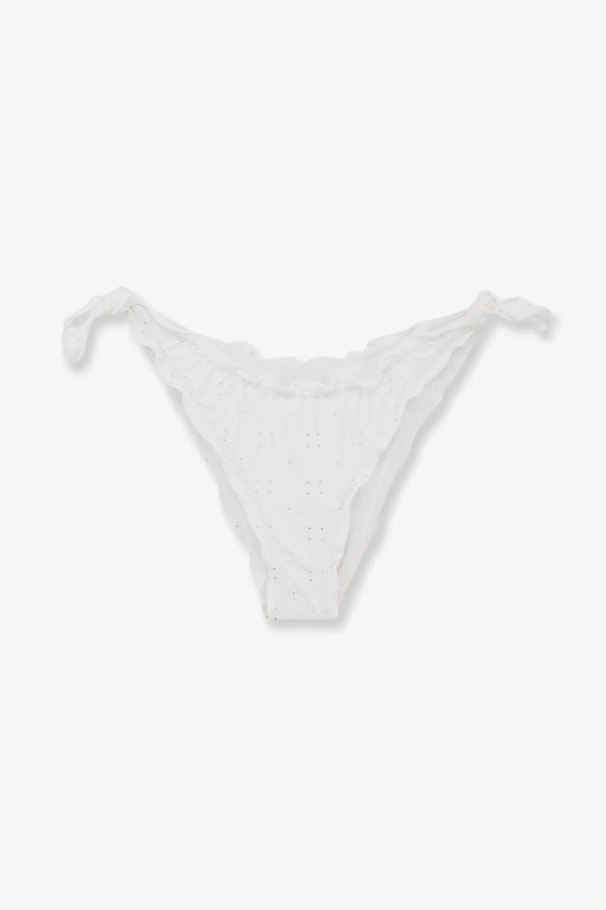 White lace thong with delicate eyelet detailing and tied side ties from mc2 saint barth women’s moon embroidered bikini slip sangallo