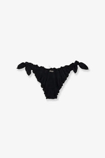 Black ruffled Mc2 Saint Barth women’s Moon Lurex bikini bottoms with tied fabric ties at the sides