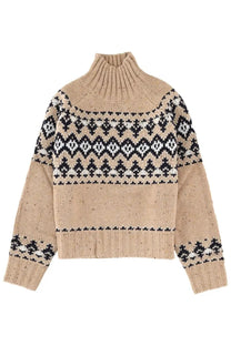Beige knit turtleneck sweater with black and white geometric pattern from mc2 saint barth womens myra donegal jersey multicolor