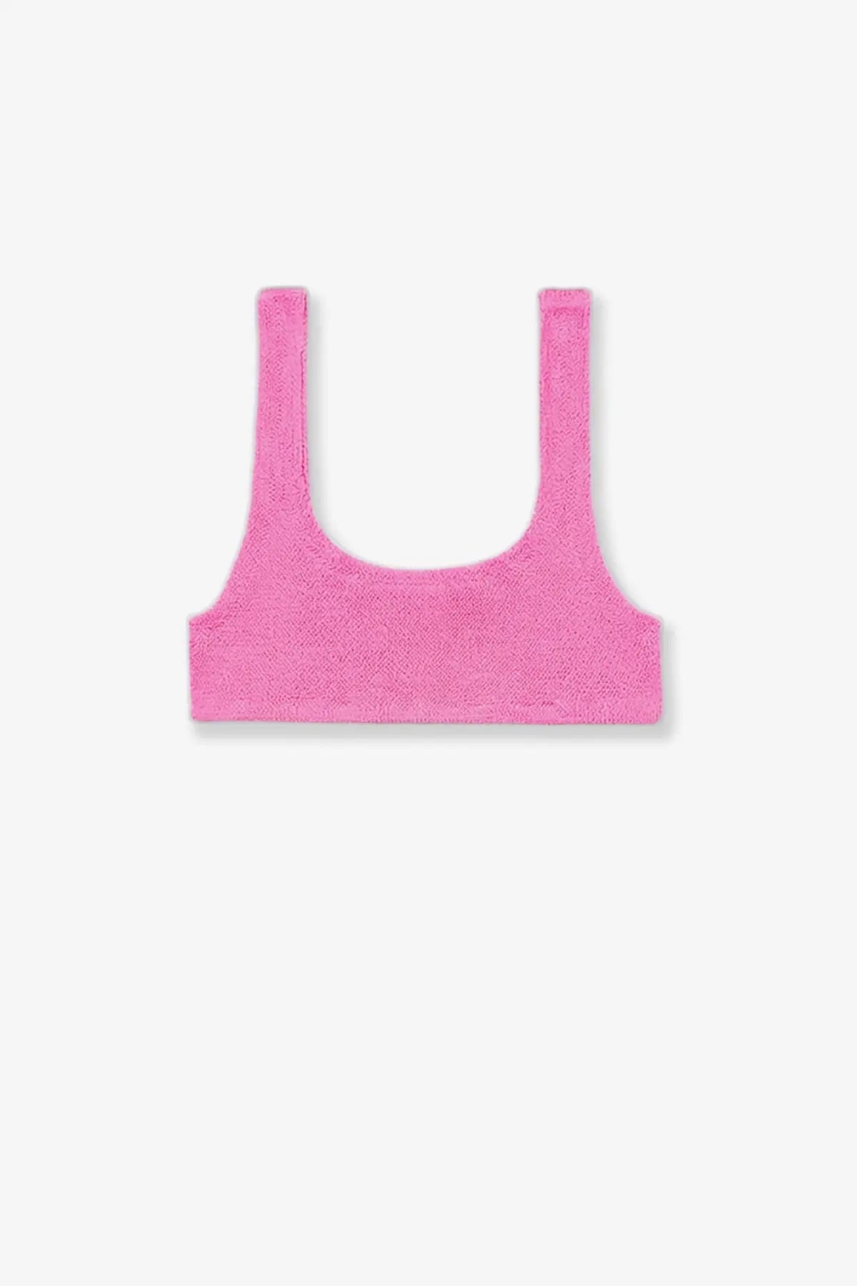 Mc2 Saint Barth women’s Naima bikini top in vibrant pink textured knit crop style with wide shoulder straps