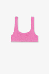 Mc2 Saint Barth women’s Naima bikini top in vibrant pink textured knit crop style with wide shoulder straps