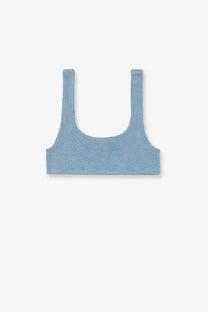 Mc2 Saint Barth women’s naima stretch nylon bikini top in light blue textured knit with wide shoulder straps