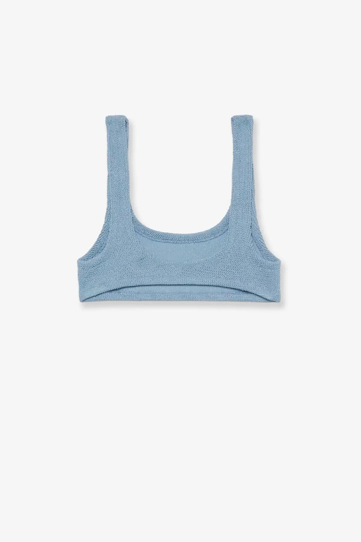 Mc2 Saint Barth women’s Naima stretch nylon bikini top in soft light blue with a textured knit and square neckline