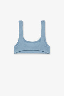 Mc2 Saint Barth women’s Naima stretch nylon bikini top in soft light blue with a textured knit and square neckline