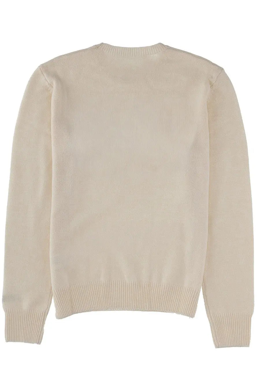 Cream-colored knit sweater with ribbed cuffs and hem from mc2 saint barth women’s new queen jersey white collection