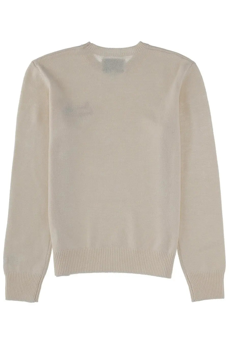 Mc2 Saint Barth women’s new queen jersey white cream-colored long-sleeve knit sweater with ribbed crew neckline and cuffs