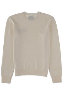 Mc2 Saint Barth women’s new queen jersey white cream-colored long-sleeve knit sweater with ribbed crew neckline and cuffs