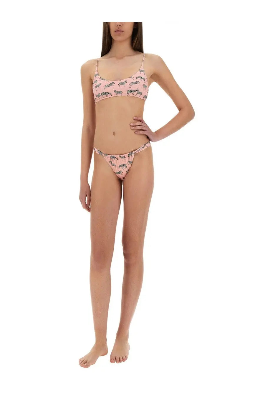 Pink bikini set with playful zebra print pattern for women by mc2 saint barth featuring noelle bikini bottom in blue