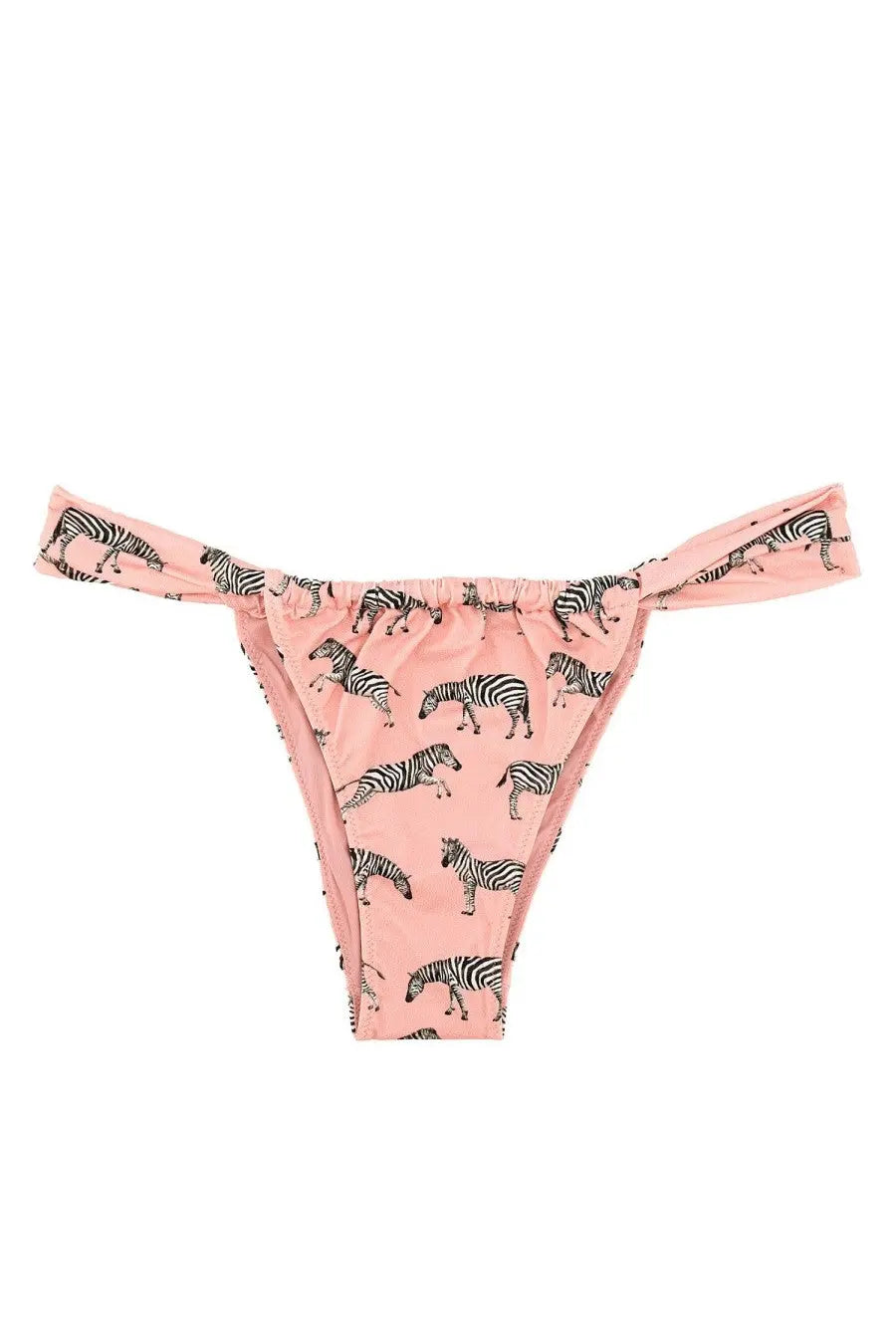 Pink thong with black and white zebra print and tied waistband design for Mc2 Saint Barth women’s Noelle bikini bottom blue