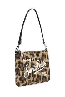 Mc2 saint barth women’s parisienne mini felt bag leopard print faux fur with black strap silver hardware and white text
